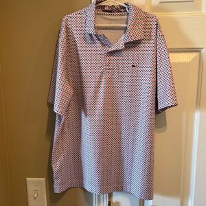Vineyard Vines Kids Short Sleeve Polo - White with Blue & Pink Print